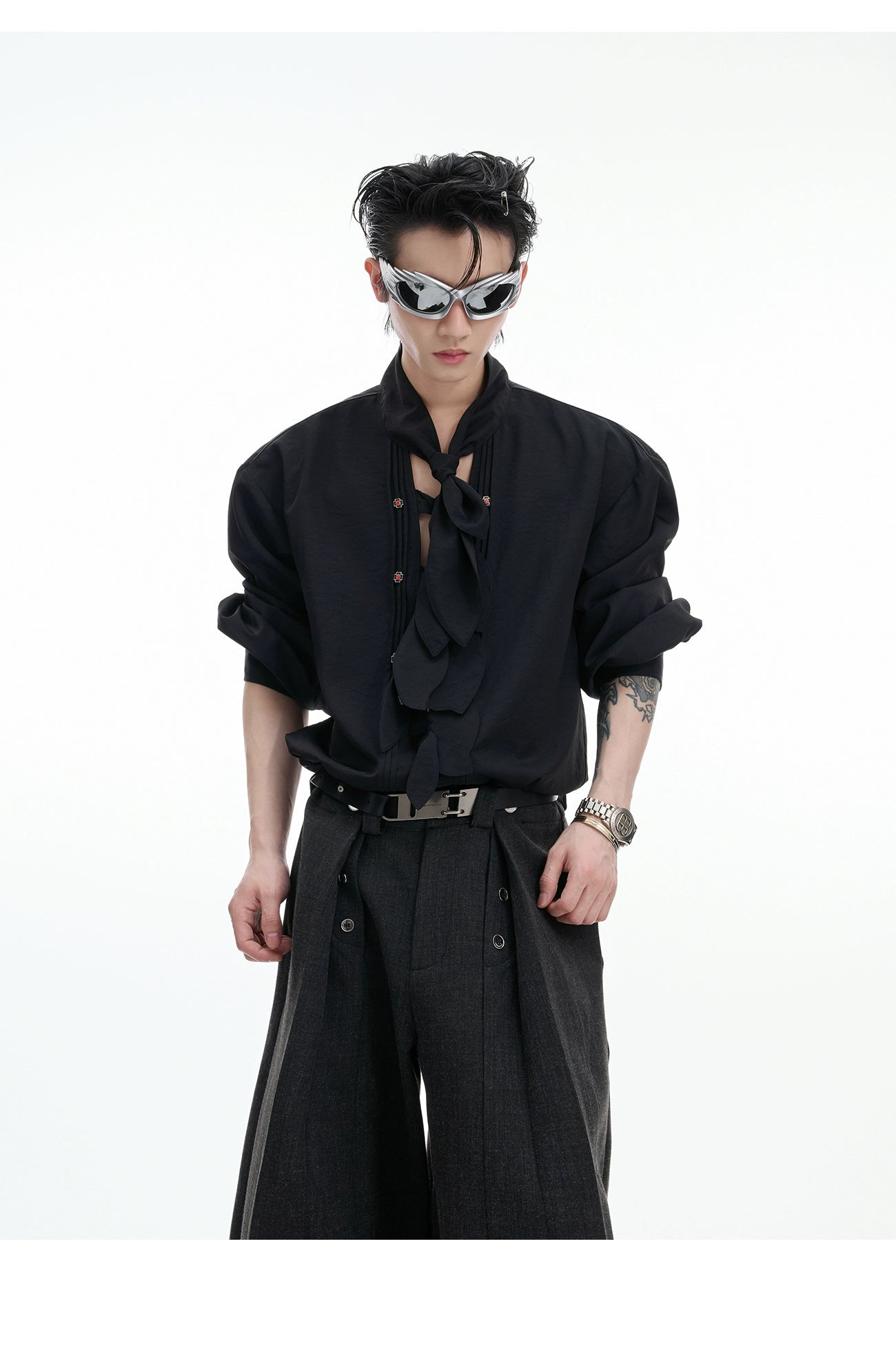 【25s Aug.】Scarf Neckline Ice Silk Shirt