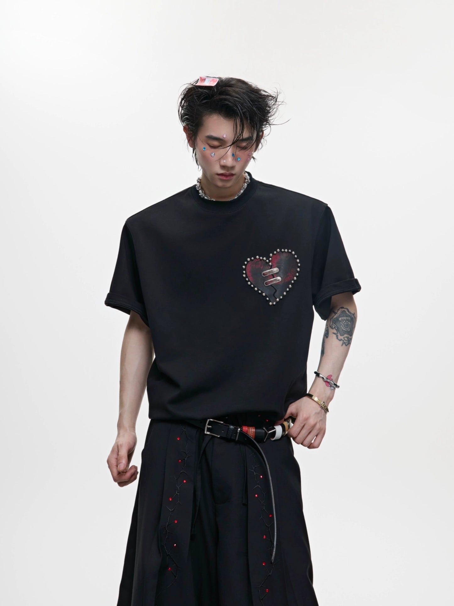 【25s Jul.】Metal Beads Heart Cracks Heavy T-shirt