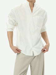 Stand Collar Linen Clean Fit Shirt