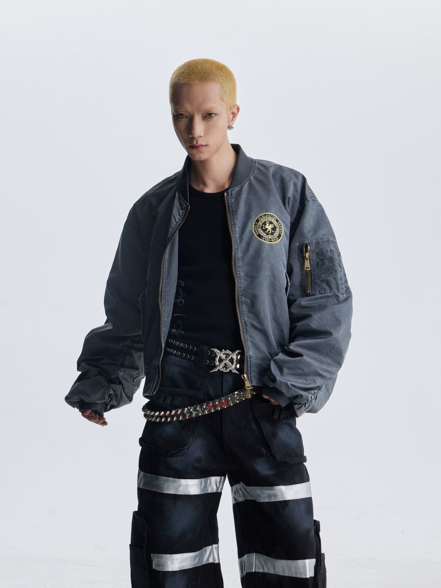 【25s Aug.】Distressed Washed Loose Bomber Jacket