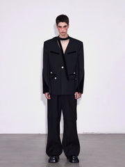 【26s Apr.】Deconstructed Stripe Panel V-Neck Tailored Jacket