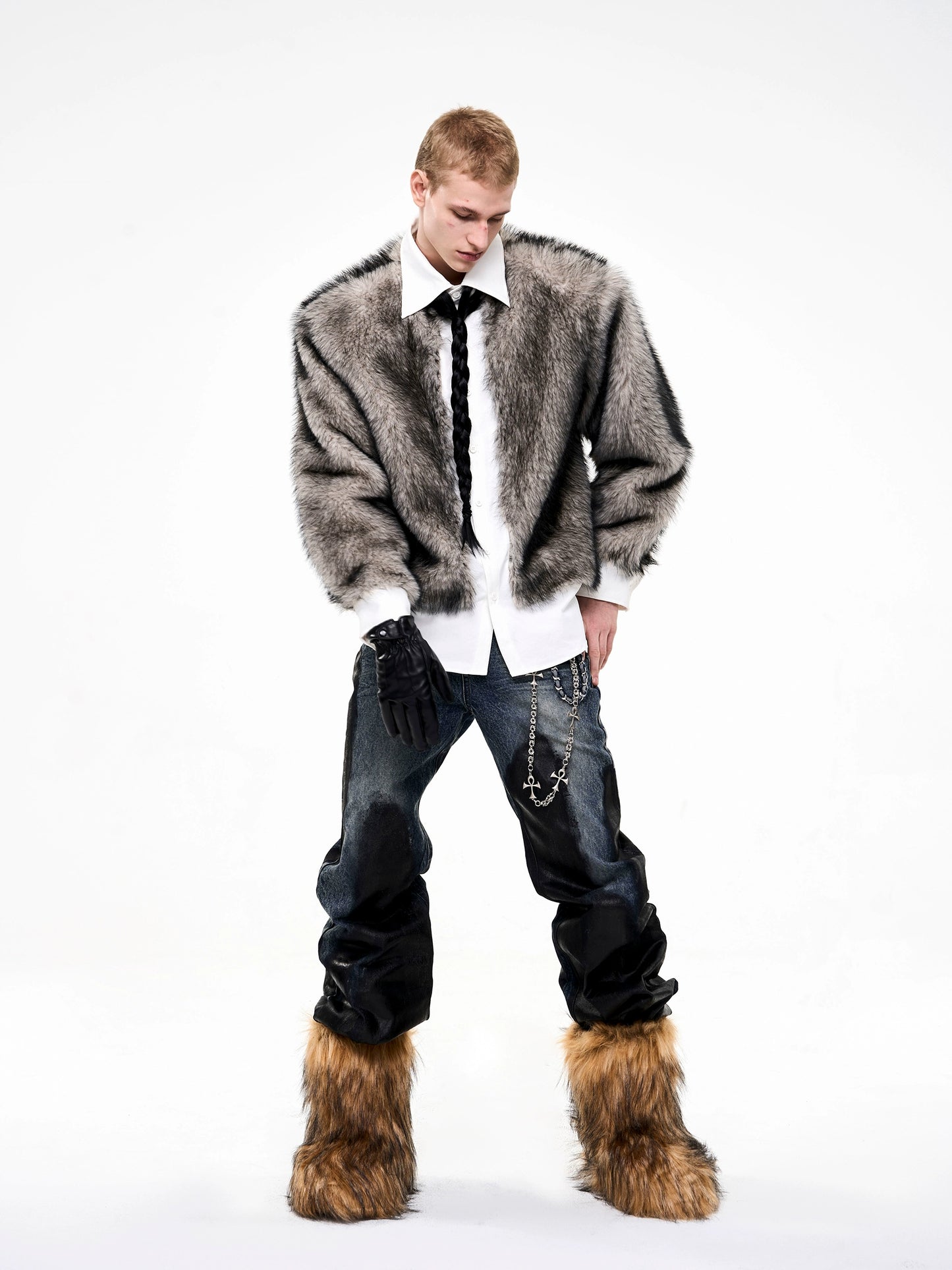 【25s Oct.】Faux Fur Patchwork Design Plush Warm Shirt