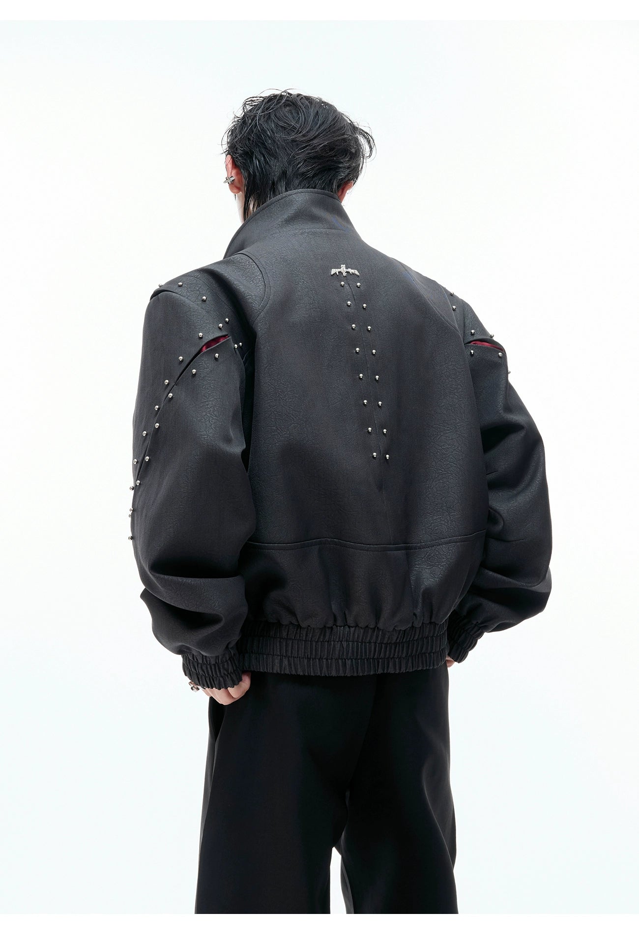【25s Aug.】Deconstructed Colorblock Stand Collar Rivet Loose-Fit Jacket