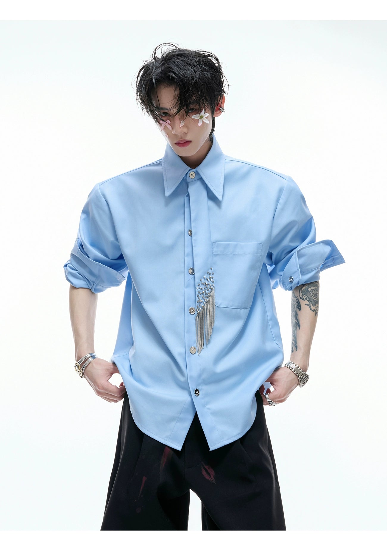 【25s Aug.】Tie-stitched Shoulder-padded Shirt