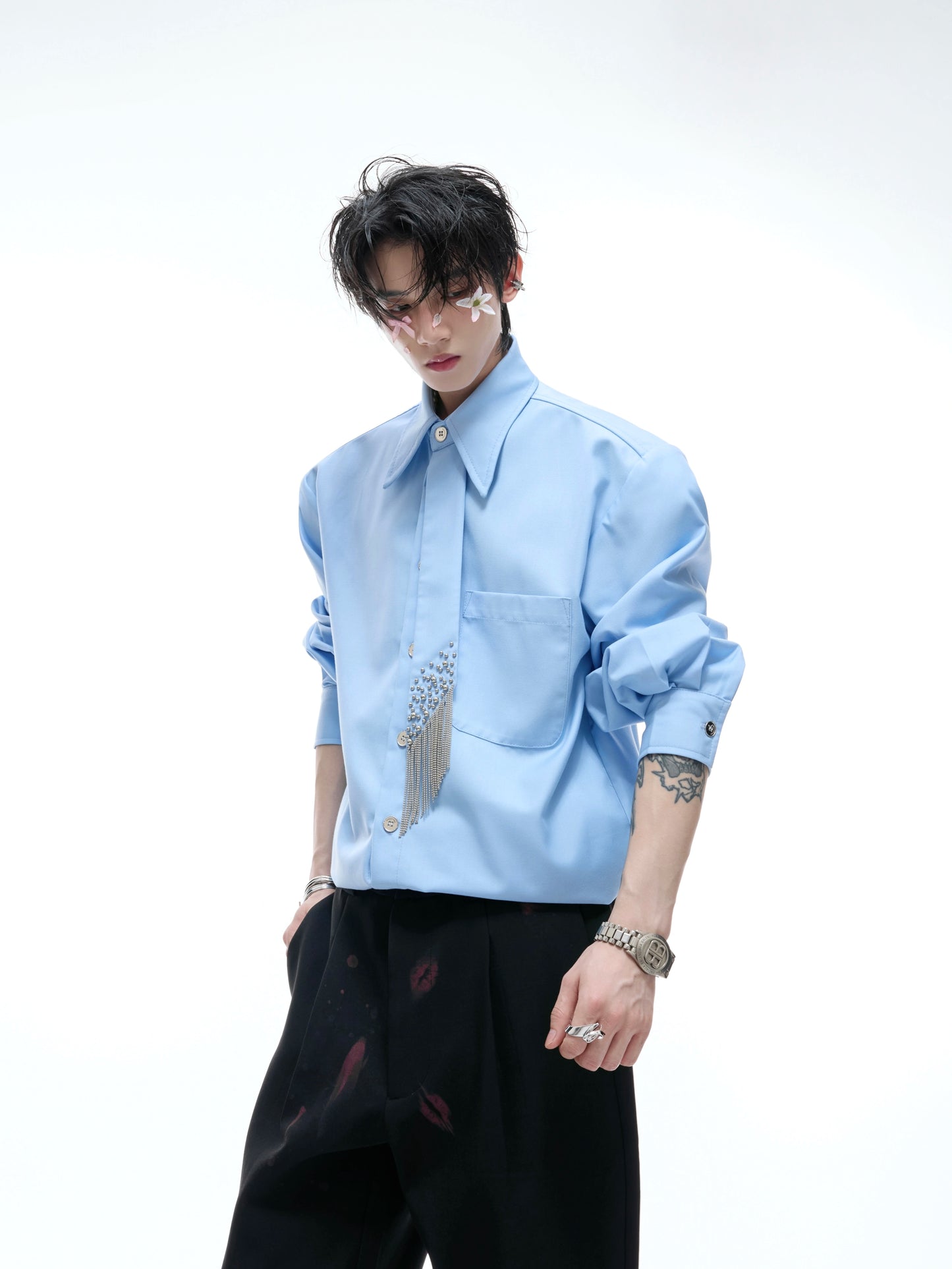 【25s Aug.】Tie-stitched Shoulder-padded Shirt