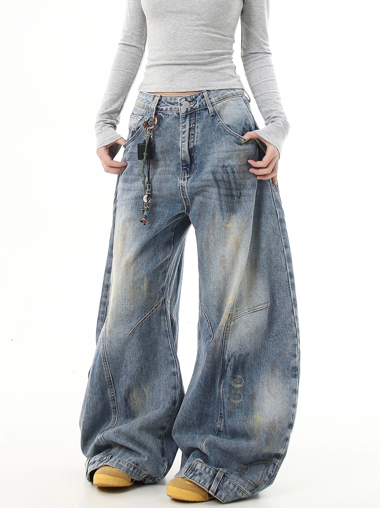 【25s Jul.】Vintage Dirty Distressed Graffiti Machete Jeans