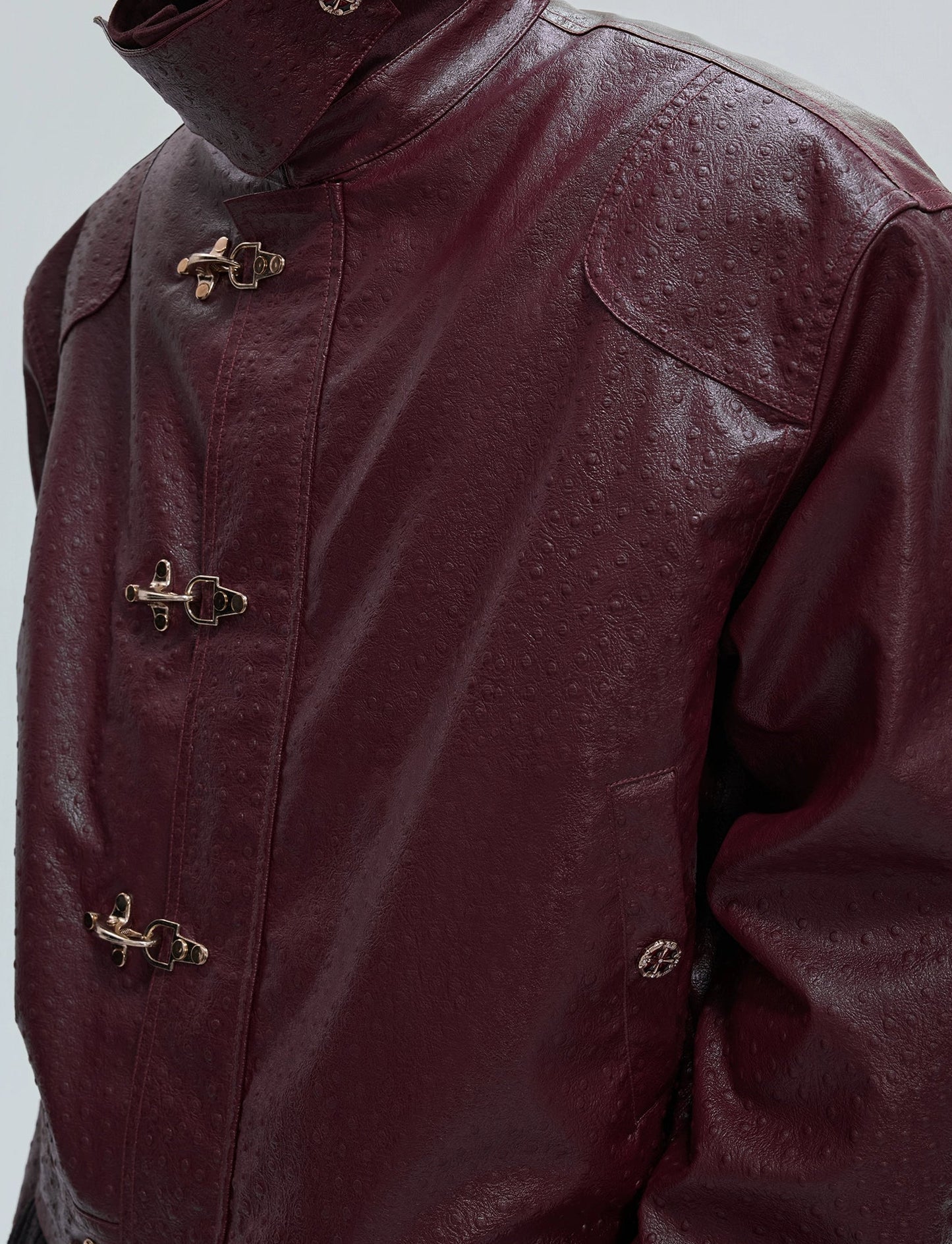 【25s Nov.】Ostrich Leather Aircraft Button Plush Leather Jacket