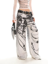 【25s Jul.】Cross Chain Print Street Loose Wide Jeans