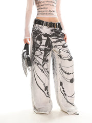 【25s Jul.】Cross Chain Print Street Loose Wide Jeans