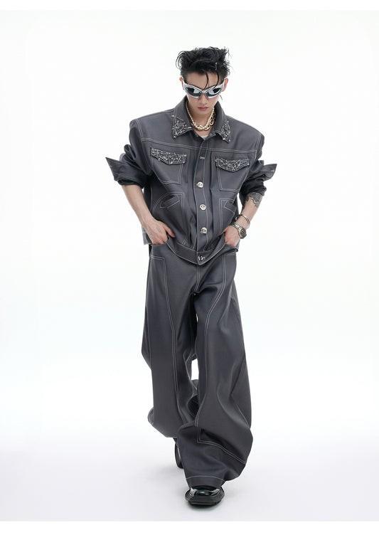 【25s Aug.】Pin Design Short Style Elegant Bright Lines Casual Jacket / Pants