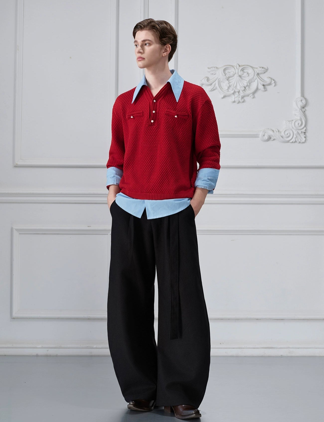 【25s Sep.】Textured Mock Two-piece Shirt Stitching Sweater