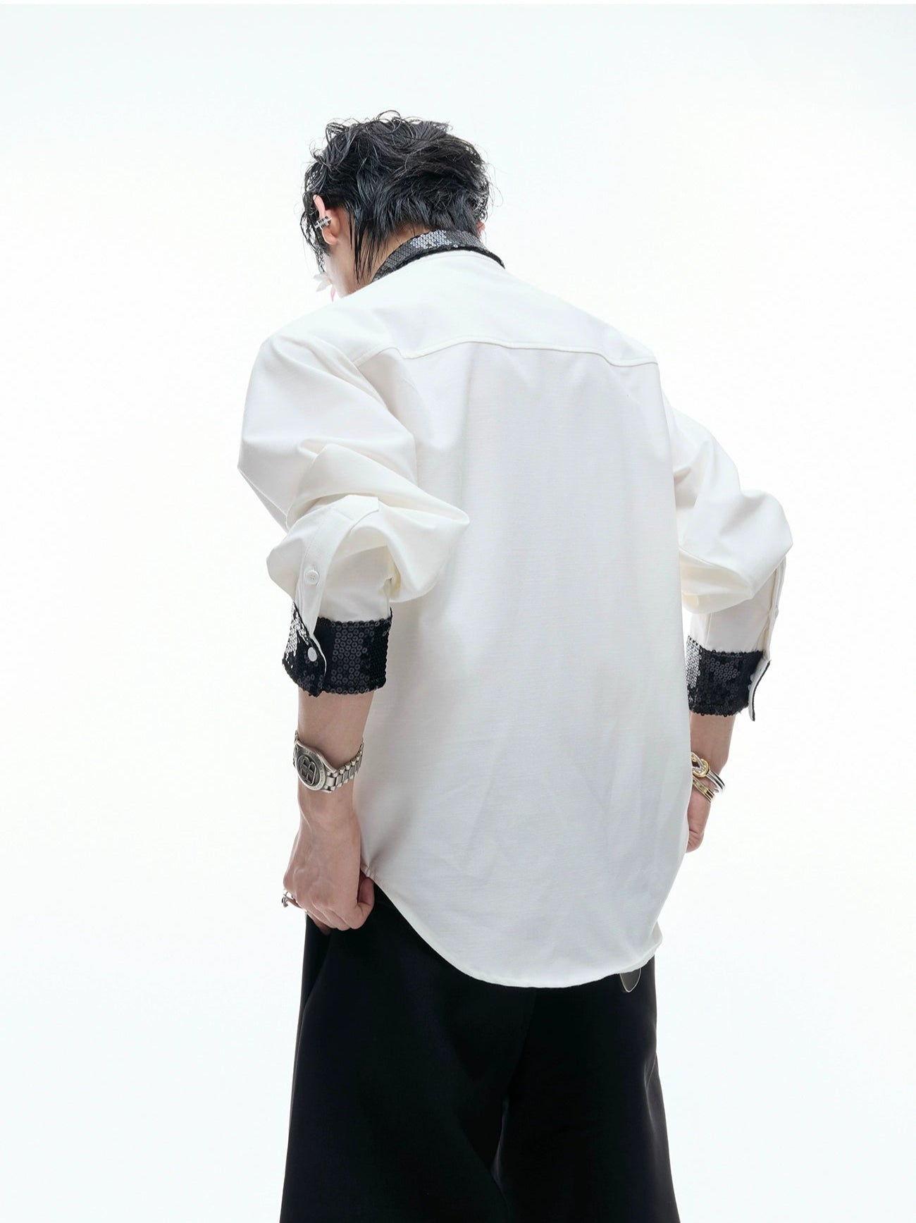 【25s Aug.】Sequined Contrast Lapel Shirt