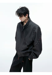 【25s Aug.】Deconstructed Colorblock Stand Collar Rivet Loose-Fit Jacket