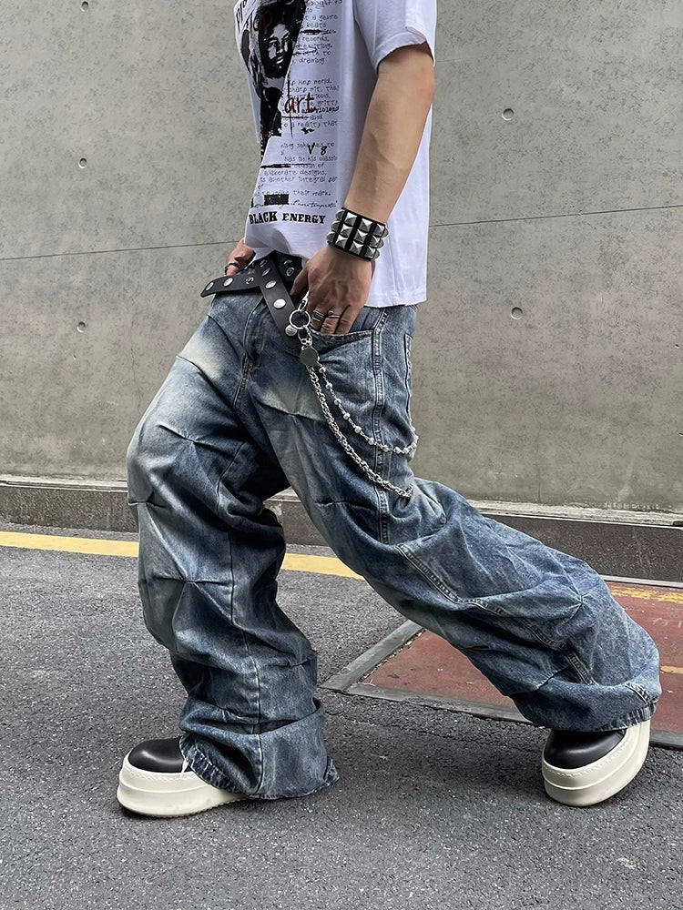 【25s Jun.】Washed Wrinkled Loose Jeans