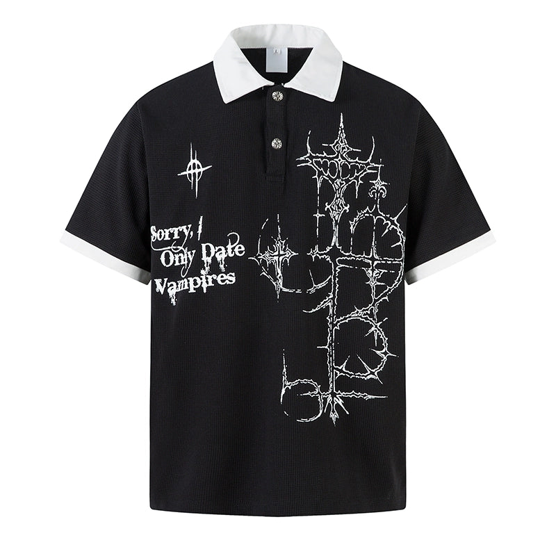 【25s Aug.】Gothic Print Polo Waffle Knit Short Sleeve