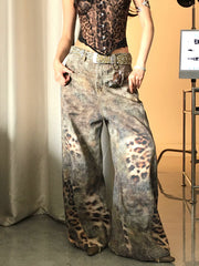 【26s Mar.】Washed Leopard Wide Denim Pants