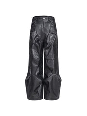 【25s Sep.】Punk Style Deconstructed Patchwork PU Leather Pants