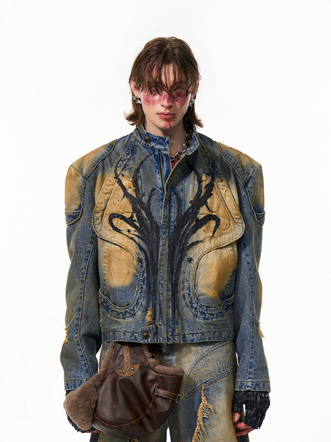 【25s Apr.】Wasteland Style Short Hand-painted Denim Jacket / Jeans