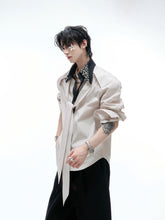 【25s Aug.】Diamond-embellished Ribbon-trimmed Shirt