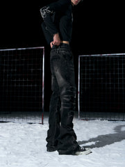 【26s Jan.】Rhinestone Cross Double-waisted Flared Jeans