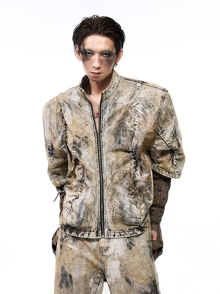 【25s May.】Summer Wasteland Style Shoulder Pad Zipper Denim Jacket
