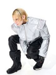 【25s Nov.】Pioneer Silver Motorcycle Leather Jacket