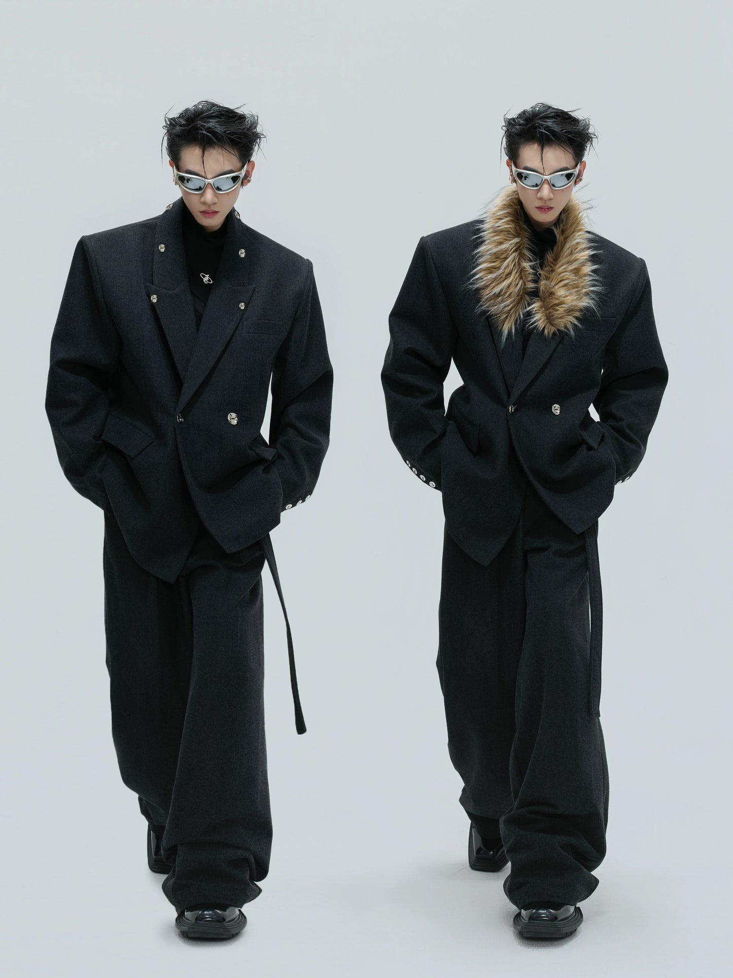 【25s Nov.】Elegant Detachable Fur Collar Wool Suit/Trousers