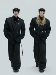 【25s Nov.】Elegant Detachable Fur Collar Wool Suit/Trousers