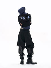 【25s Nov.】Rhinestone-studded Diagonal Zipper Short Printed Jacket