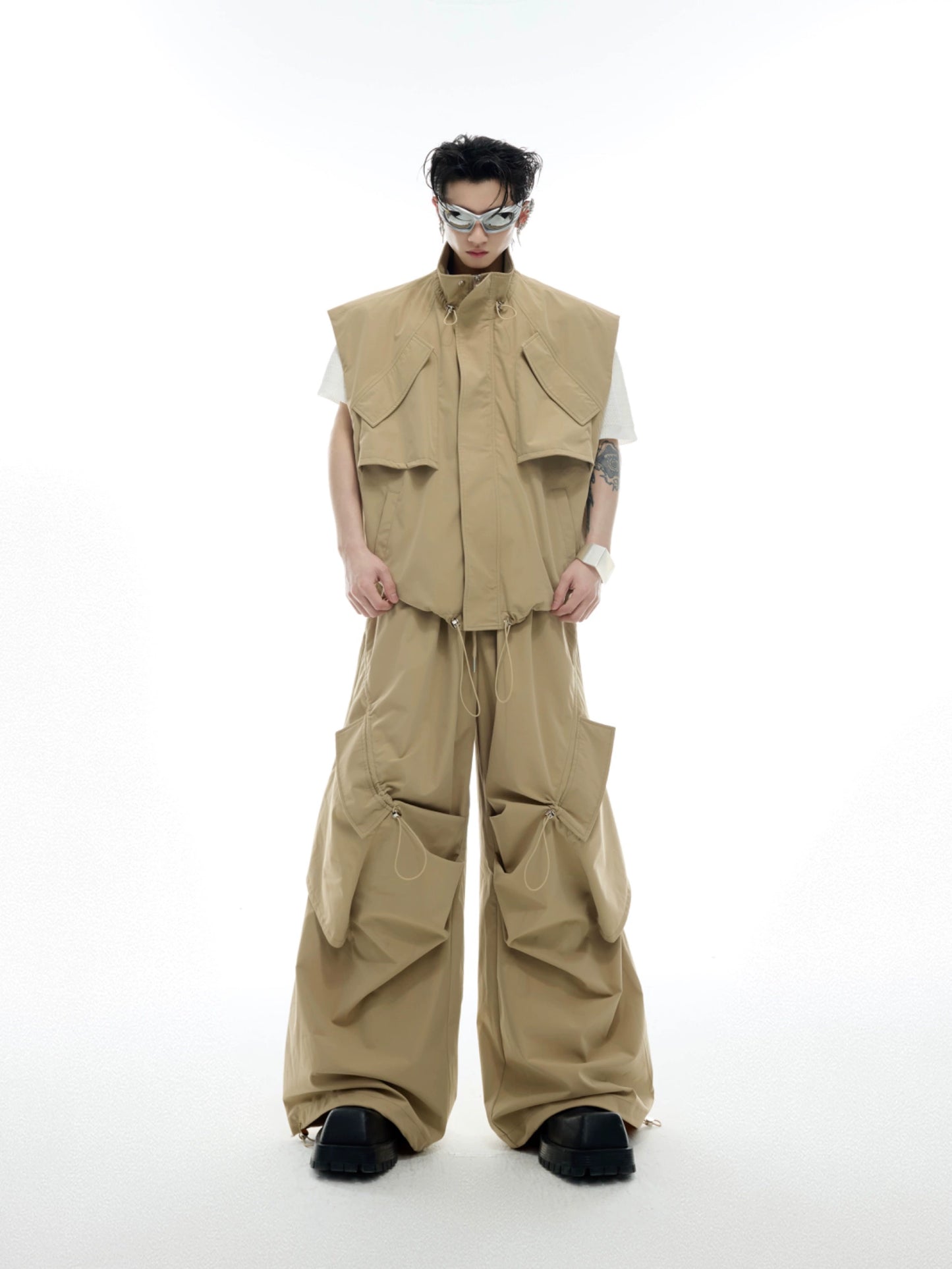 【25s May.】Loose Irregular Drawstring Vest / Multi-Pocket Overalls