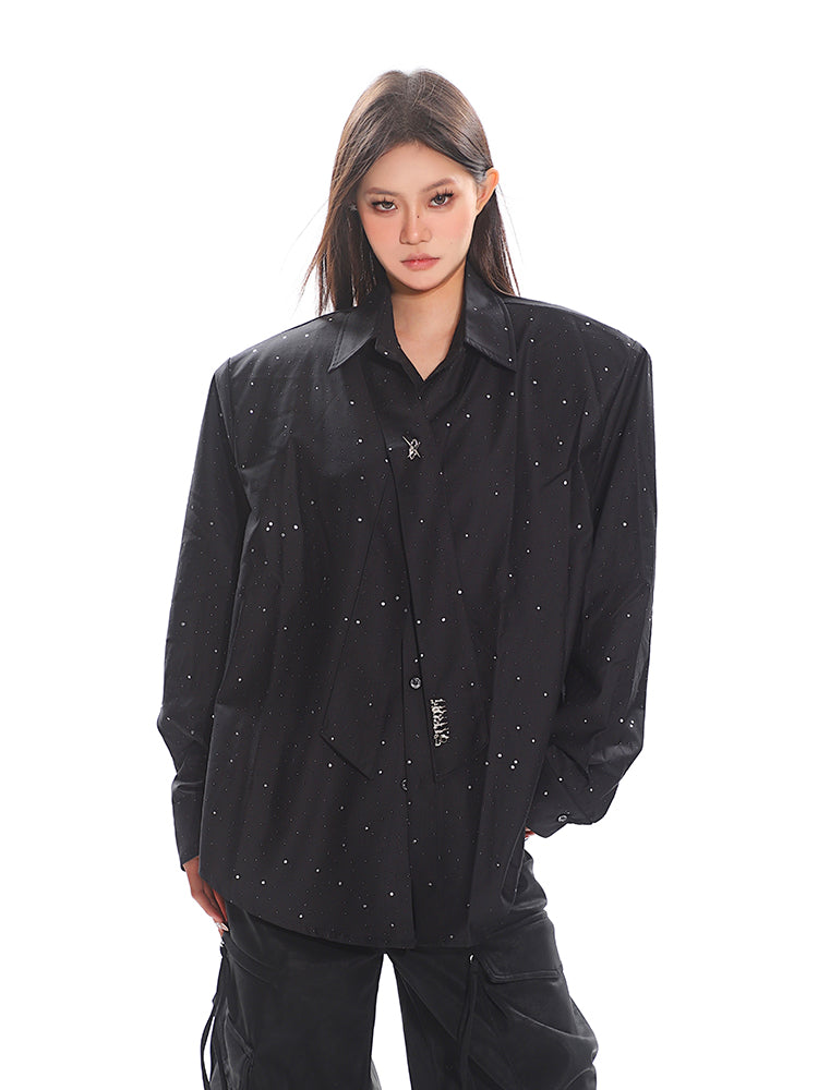 【25s Apr.】Sparkling Rhinestone Ribbon Shirt