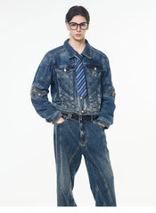 【26s Apr.】Distressed Studded Sequin Denim Set