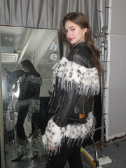 Slim-fit Stretch Patchwork Frayed Hem Pants