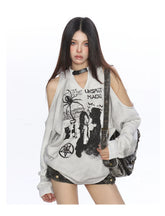 【25s Nov.】Spider Graffiti Off-Shoulder Long-Sleeve Sweatshirt