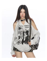 【25s Nov.】Spider Graffiti Off-Shoulder Long-Sleeve Sweatshirt