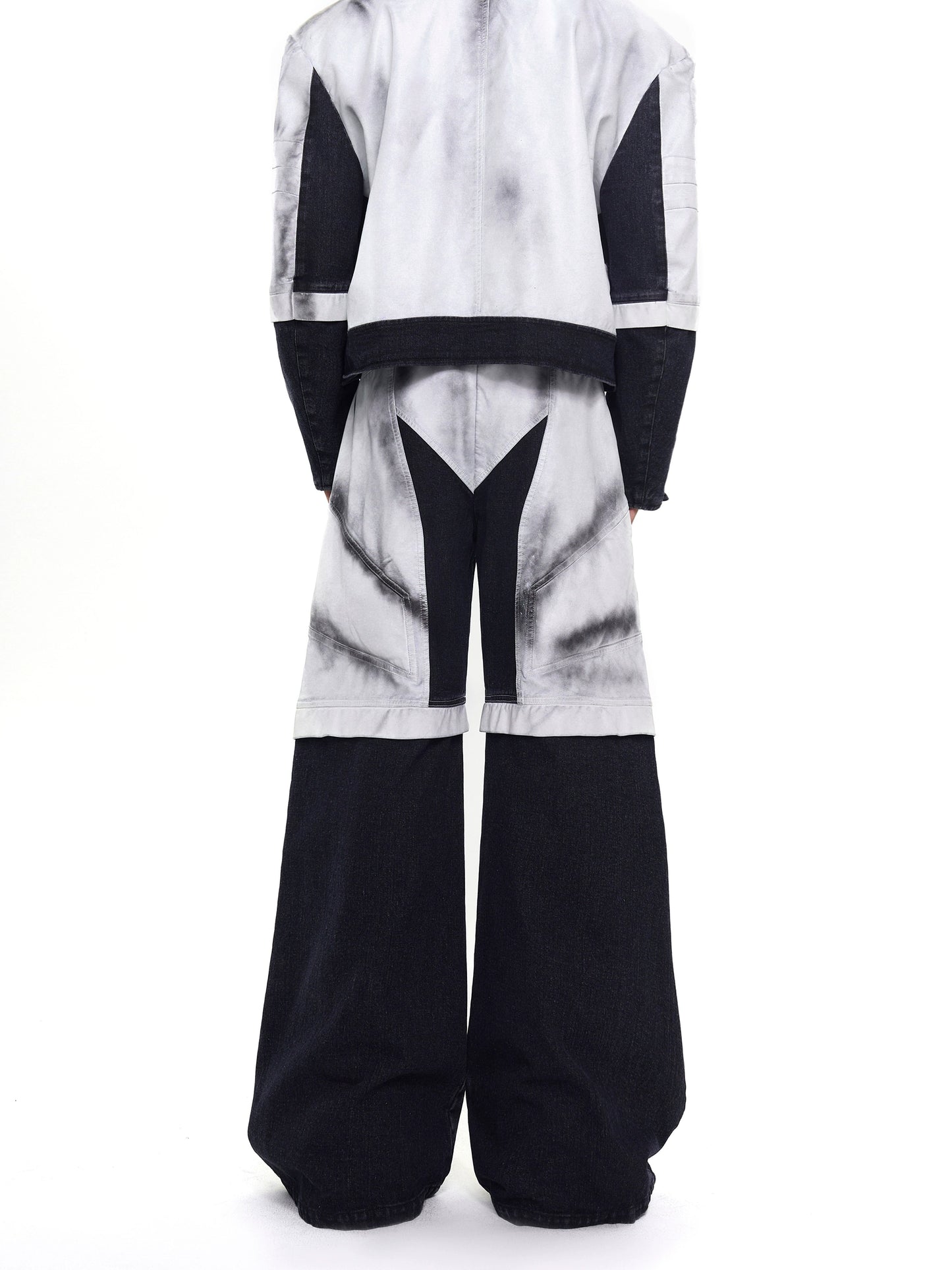 【25s Aug.】Patchwork Painted Dirty-Wash Wide-Leg Denim Pants Set