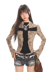 【25s Apr.】Cross-textured Fabric Pleated Slim-fit Top