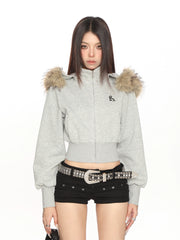 【25s Nov.】Detachable Fur Collar Hooded Short Jacket