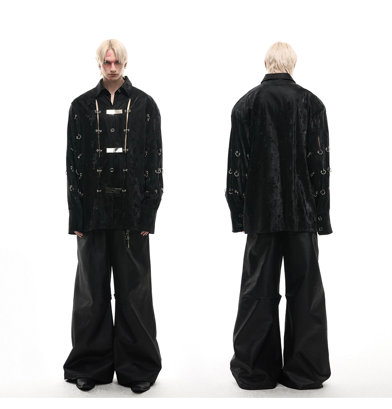 【25s Apr.】Hollow Out PU Leather Metal Clasp Jacket