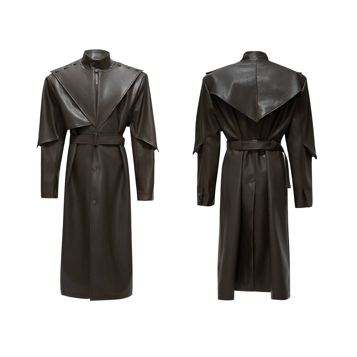【25s Nov.】Deconstructed Stand-up Collar Copper Coin Button Leather Trench Coat