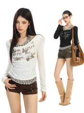 【26s May】Leopard Cross Layered Halter Cropped Long Sleeve Tee
