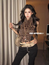 Hot Girl Leopard Print Fur Patchwork Halter Top