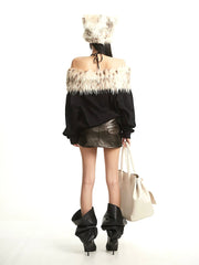 【25s Sep.】Vintage Off-the-shoulder Fur Collar Sweatshirt