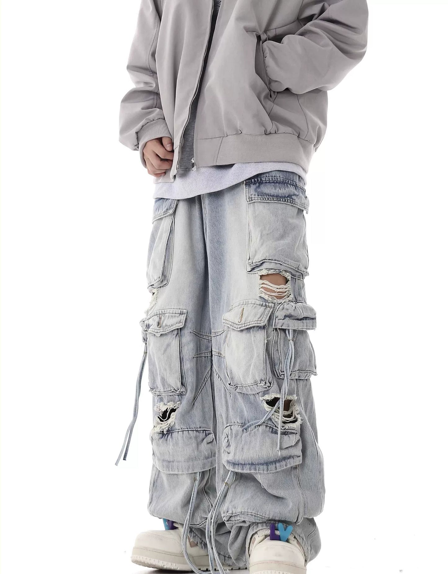 【25s Jul.】Heavy Washed Ripped Multi-pocket Jeans