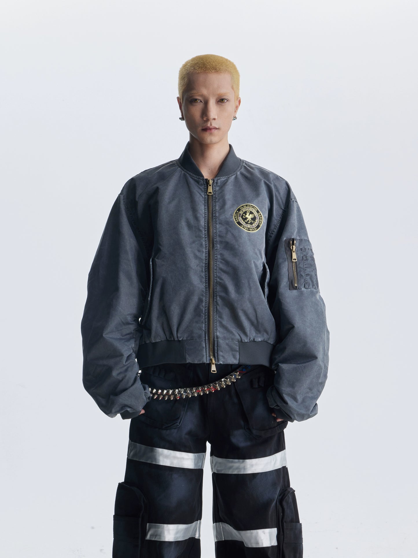 【25s Aug.】Distressed Washed Loose Bomber Jacket