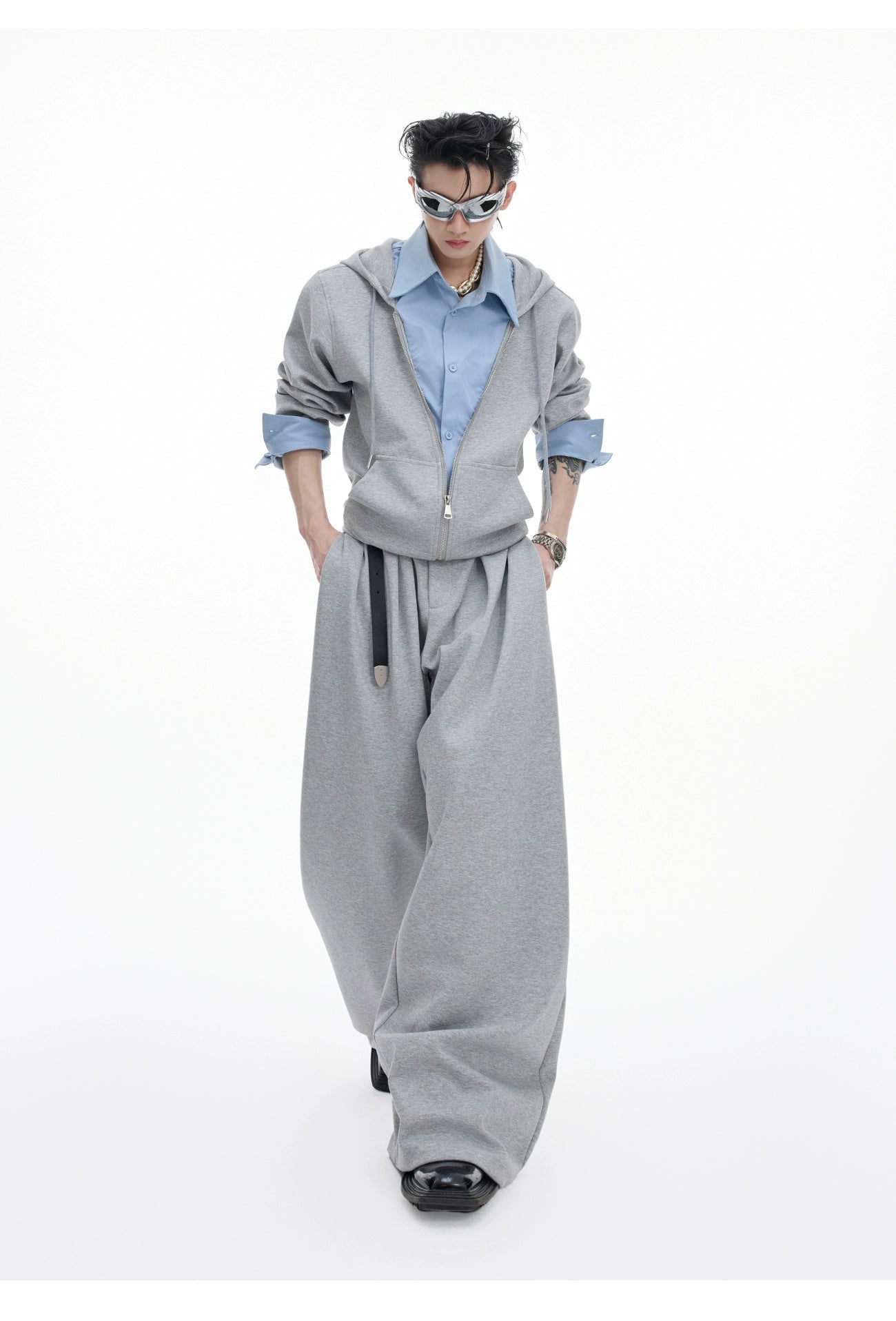 【25s Aug.】Fake Two-piece Shirt Stitching Hooded Sweatshirt/Pants