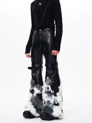 【26s Feb.】Fur-Panel Deconstructed Slight Flare Leather Pants
