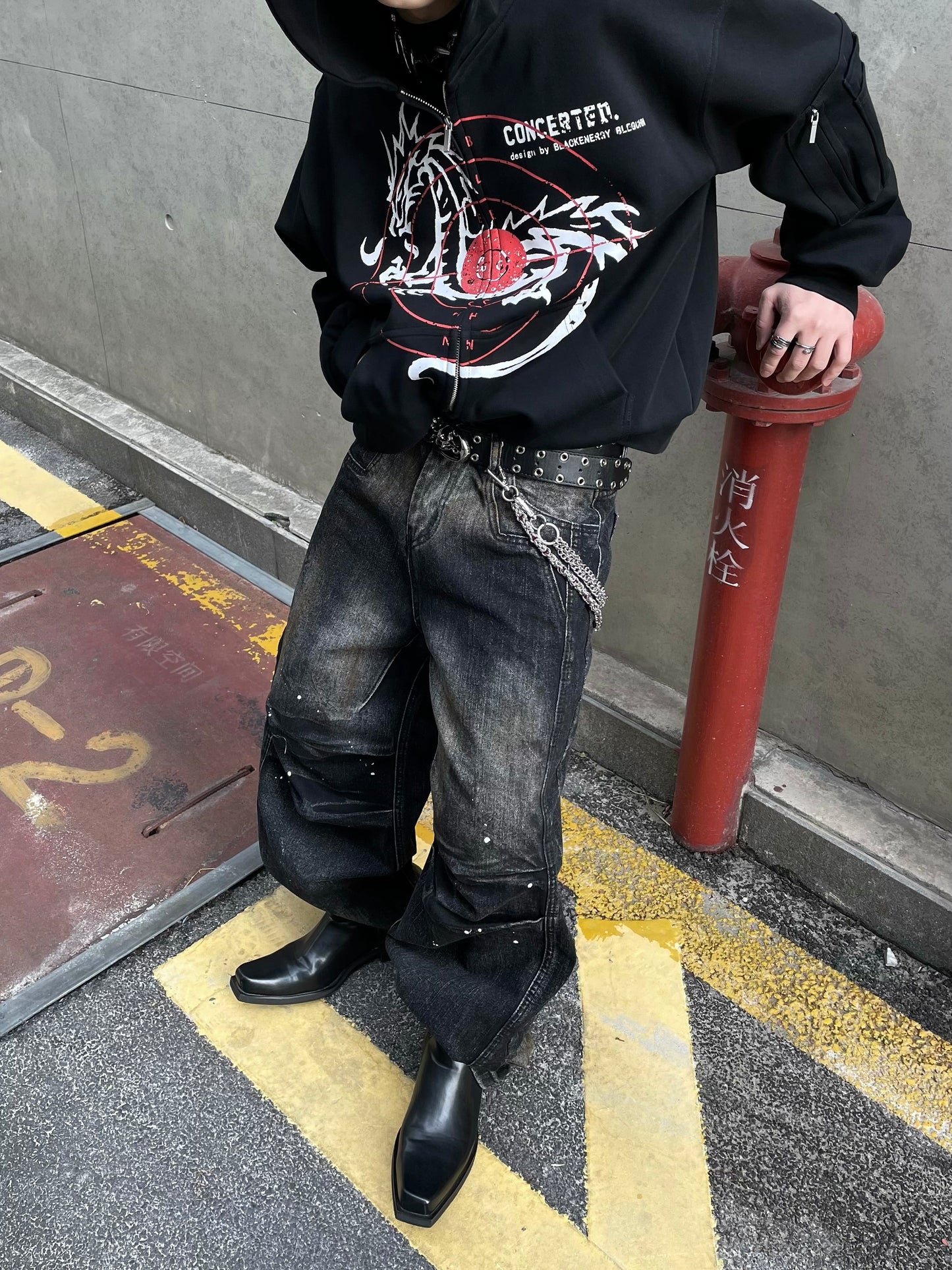 【25s Mar.】Wasteland Style Ink Splash Pleated Loose Jeans
