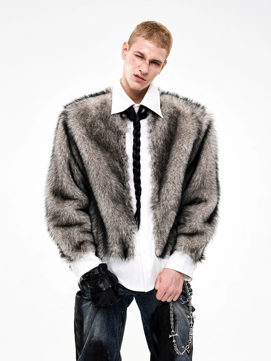 【25s Oct.】Faux Fur Patchwork Design Plush Warm Shirt