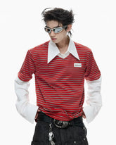 【26s Apr.】Contrast Stripe Convertible Layered Polo Shirt
